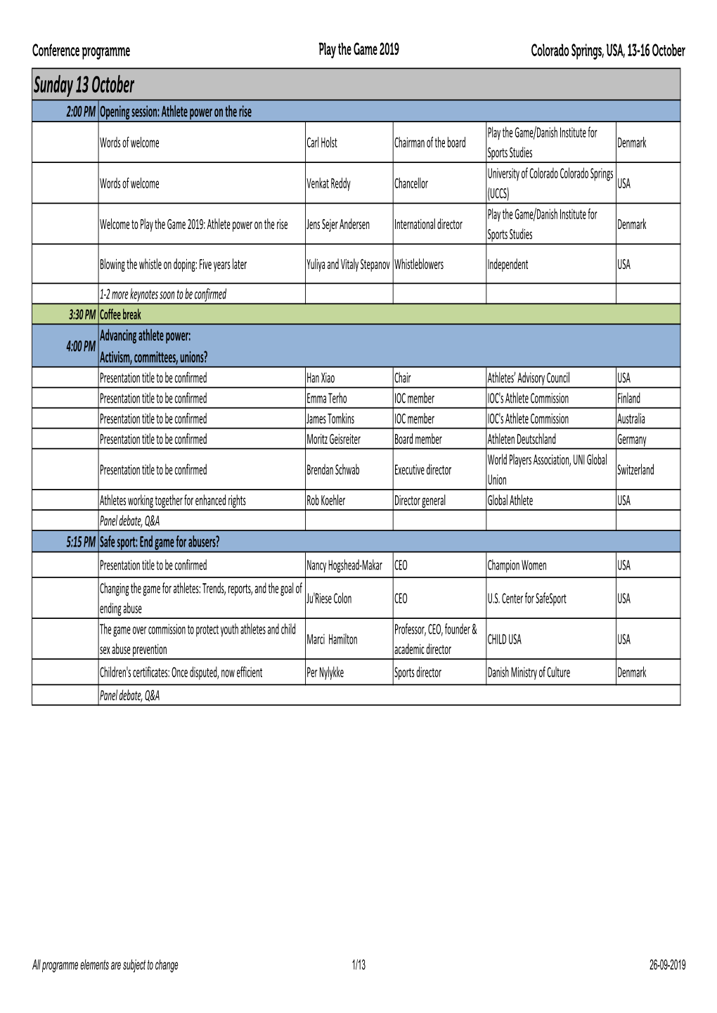 Kopi Af Play the Game 2019 Programme