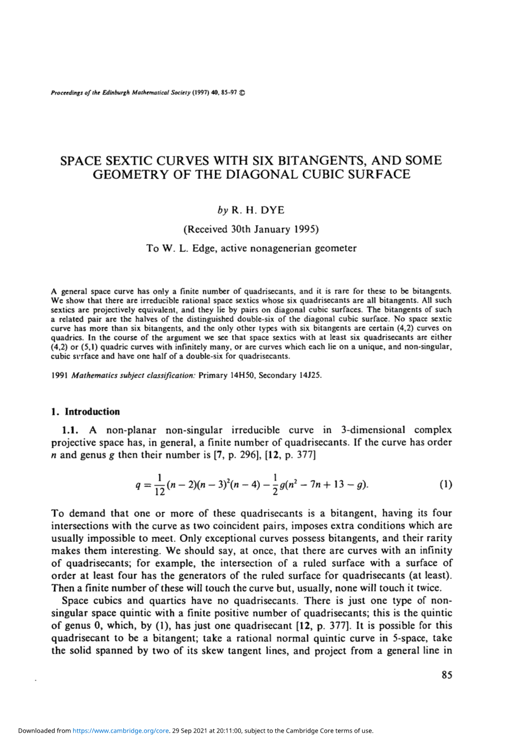 Space Sextic Curves with Six Bitangents, and Some Geometry of the Diagonal Cubic Surface