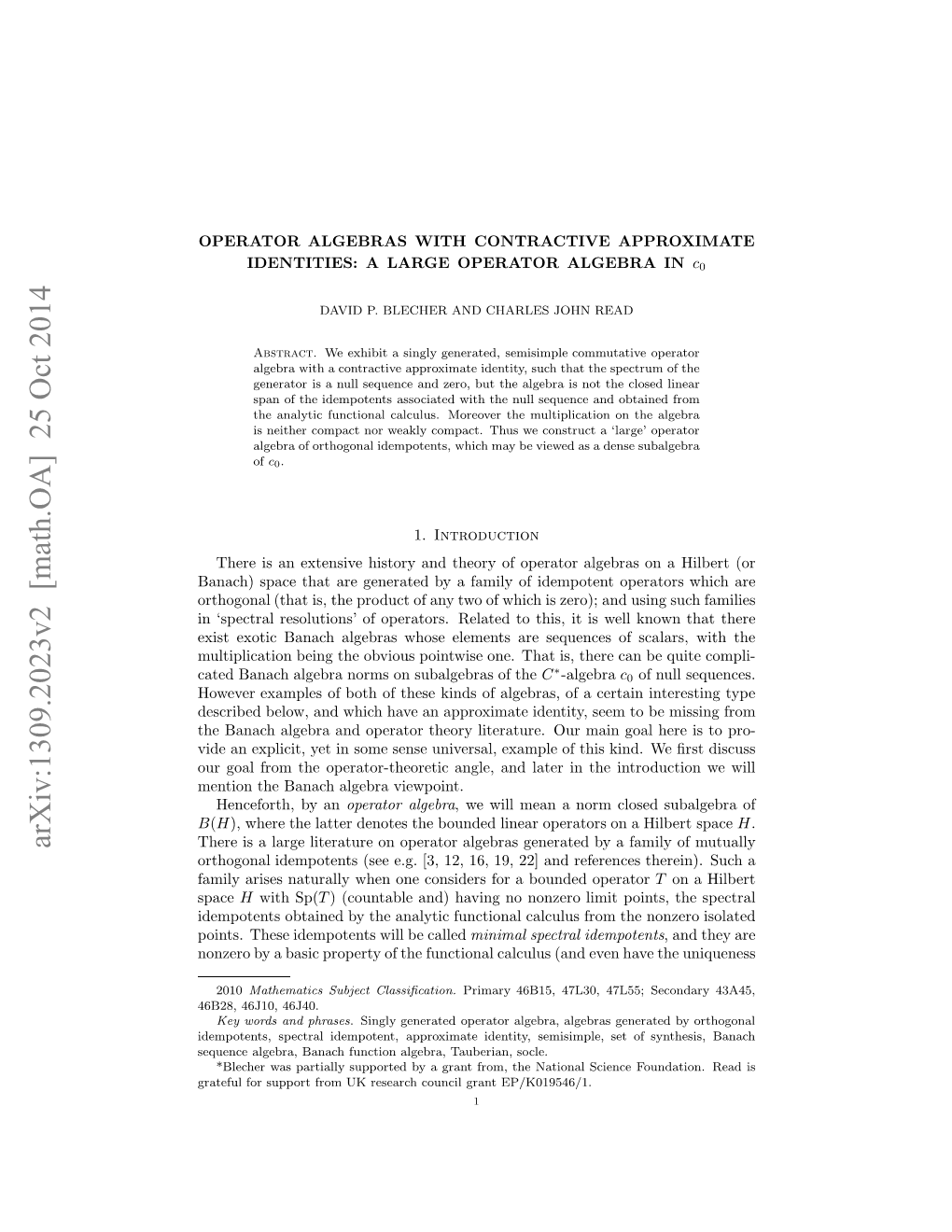 Operator Algebras with Contractive Approximate Identities: a Large