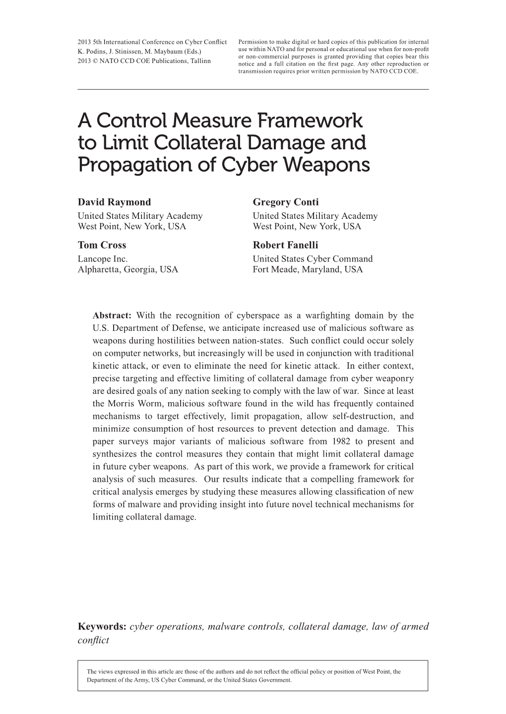 A Control Measure Framework to Limit Collateral Damage and Propagation of Cyber Weapons