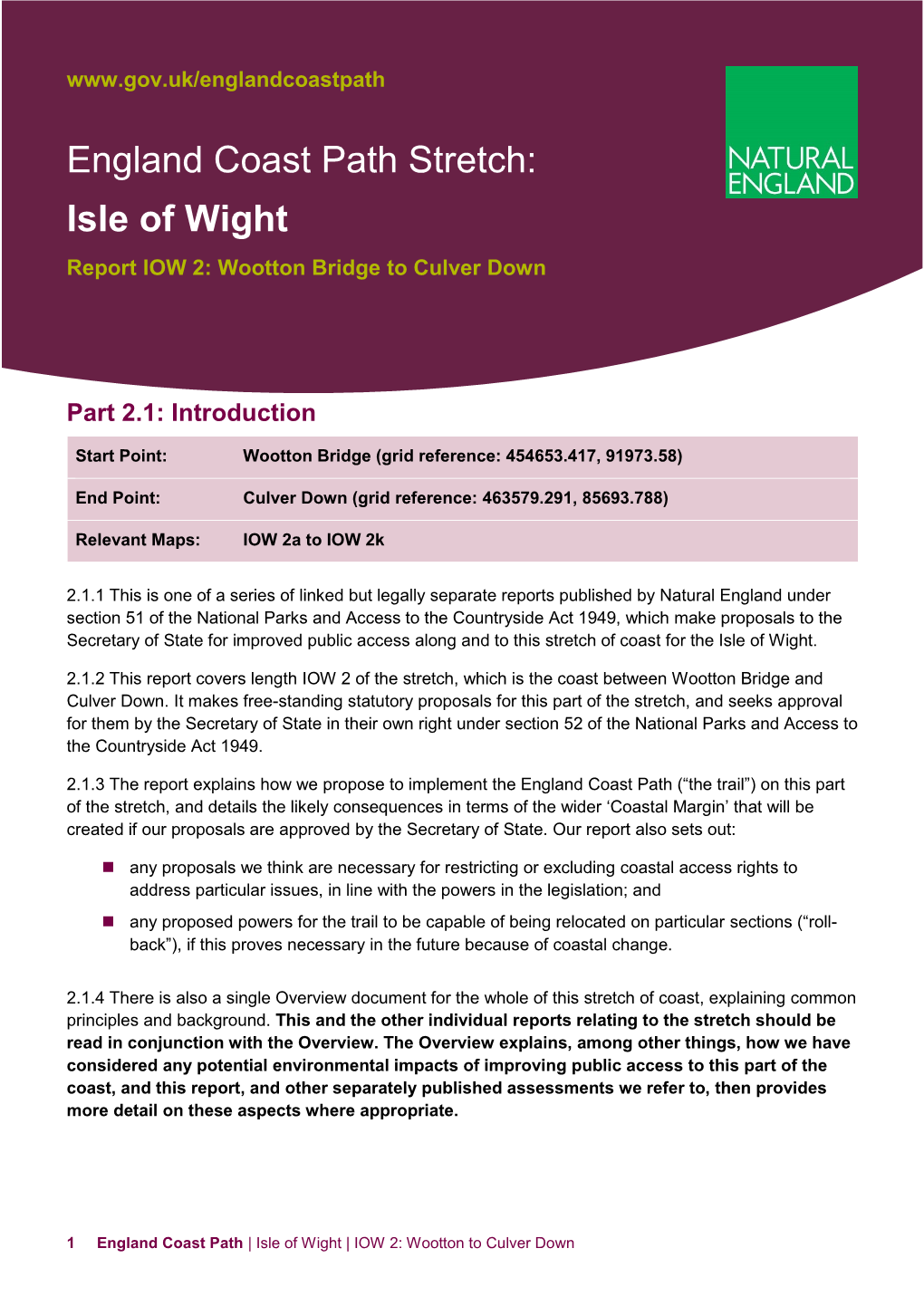 England Coast Path Stretch: Isle of Wight. Report 2: Wootton Bridge To