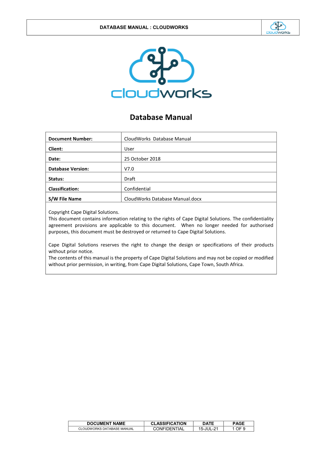Database Manual : Cloudworks