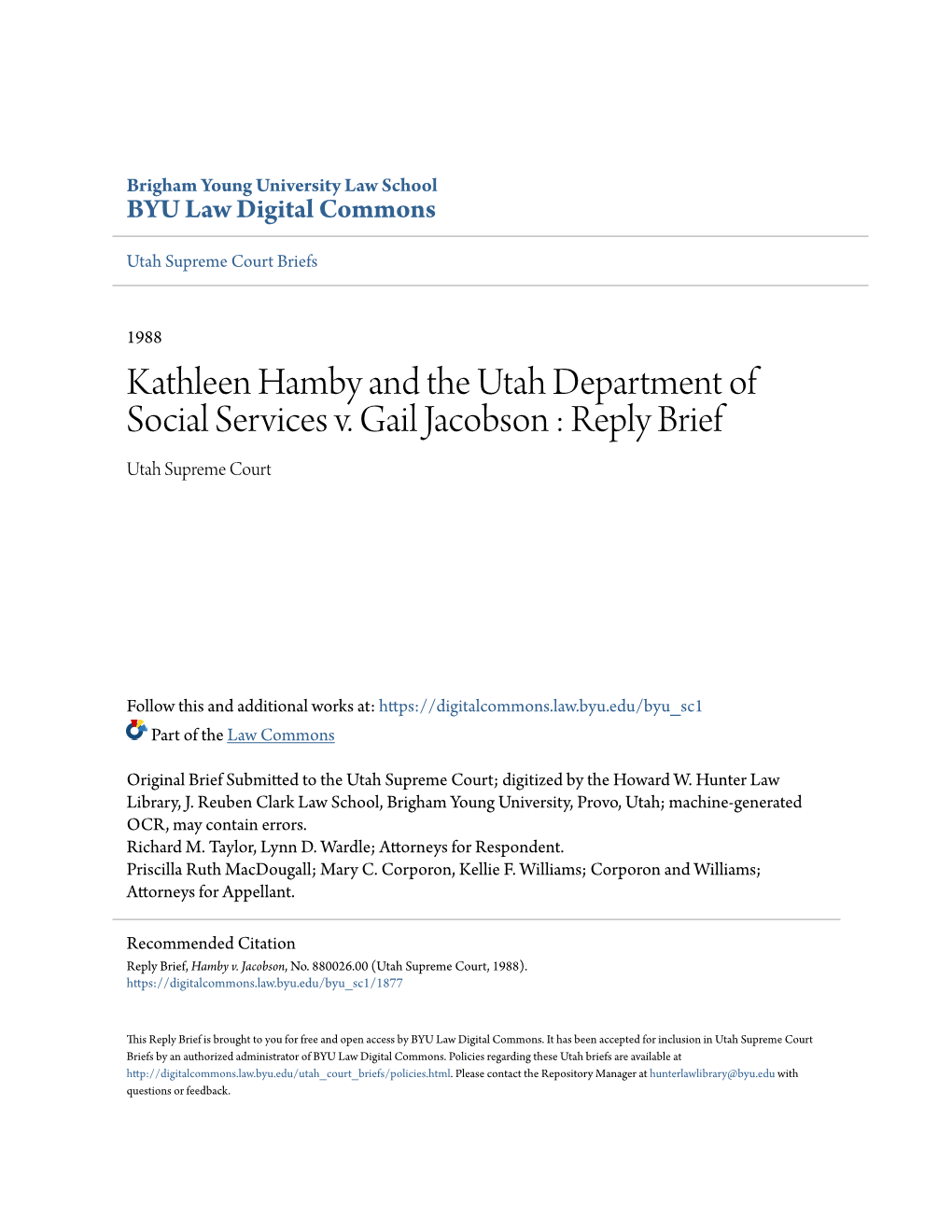 Kathleen Hamby and the Utah Department of Social Services V