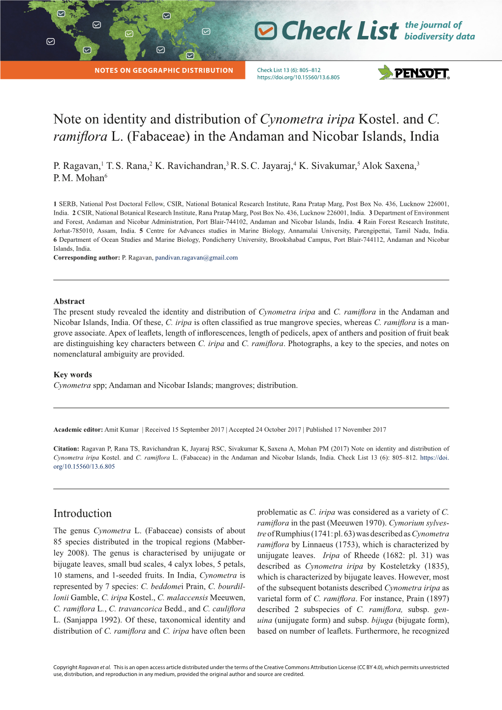 Note on Identity and Distribution of Cynometra Iripa Kostel. and C