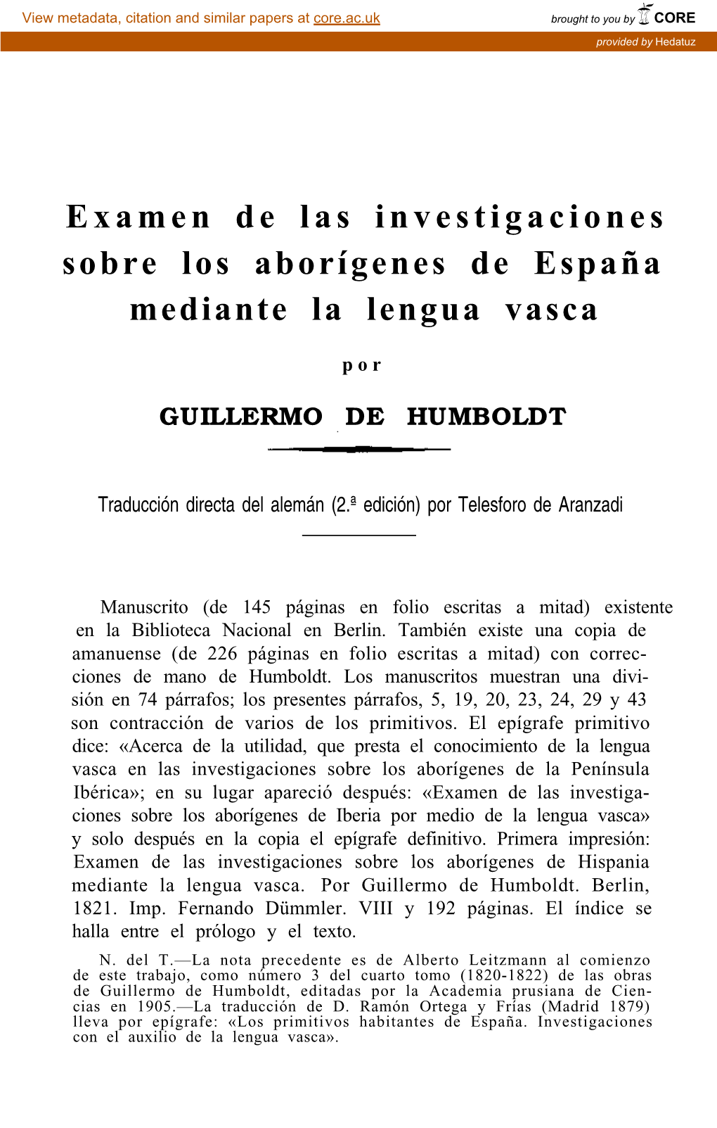 Examen De Las Investigaciones Sobre Los Aborígenes De España Mediante La Lengua Vasca