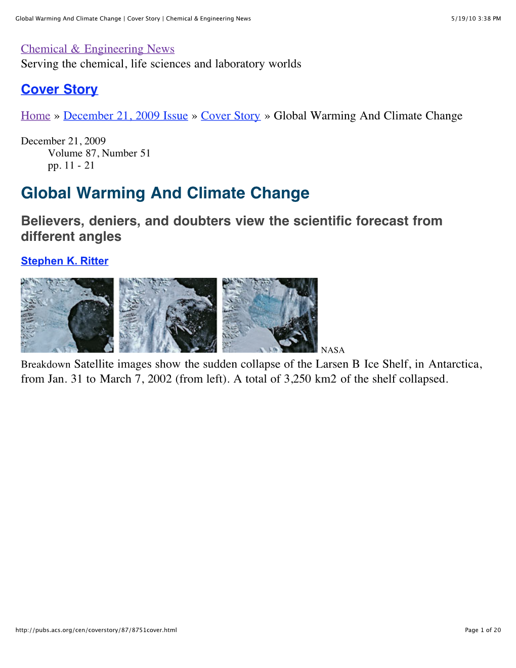 Global Warming and Climate Change | Cover Story | Chemical & Engineering News 5/19/10 3:38 PM