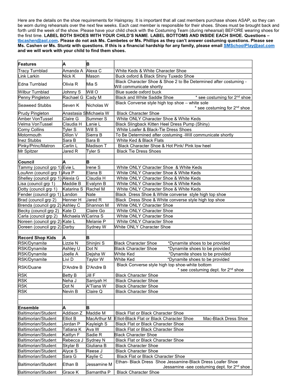 Here Are the Details on the Shoe Requirements for Hairspray. It Is