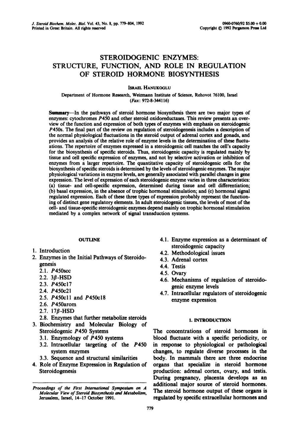 Steroidogenic Enzymes: Structure, Function, and Role in Regulation of Steroid Hormone Biosynthesis