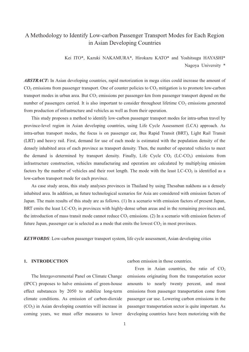 A Methodology to Identify Low-Carbon Passenger Transport Modes for Each Region in Asian Developing Countries