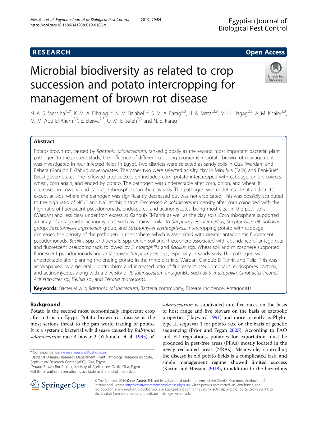 Microbial Biodiversity As Related to Crop Succession and Potato Intercropping for Management of Brown Rot Disease N