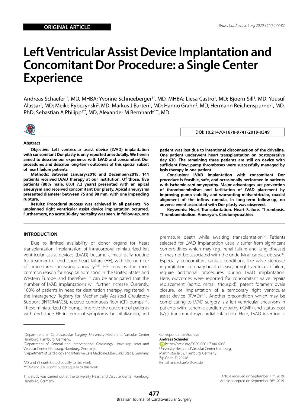 Left Ventricular Assist Device Implantation and Concomitant Dor Procedure: a Single Center Experience