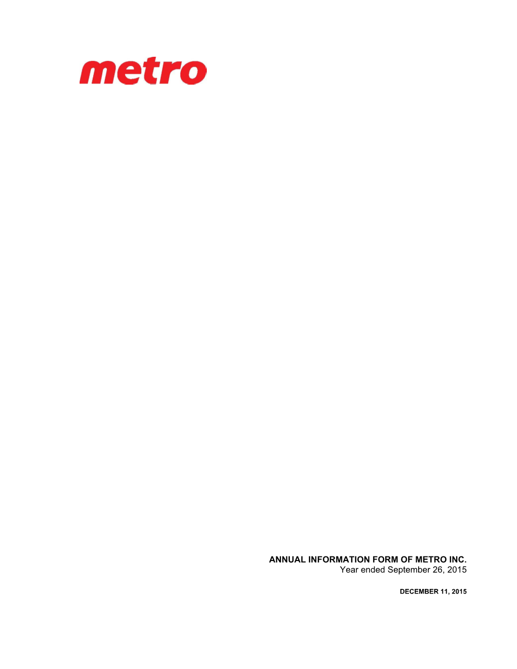 Annual Information Form of Metro Inc