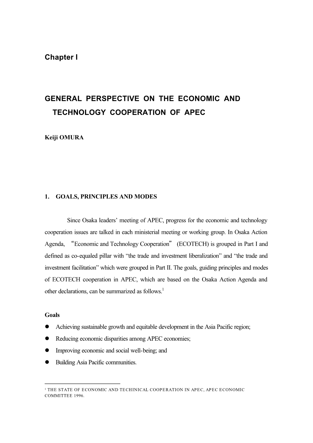 General Perspective on the Economic and Technology Cooperation of Apec