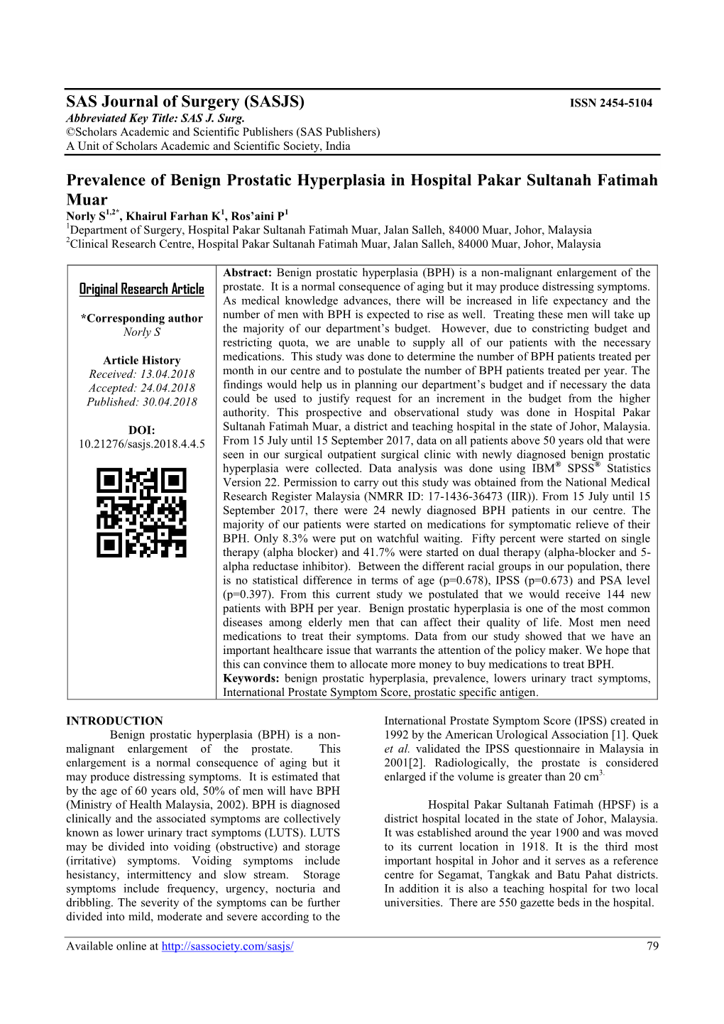 (SASJS) Prevalence of Benign Prostatic Hyperplasia in Hospital