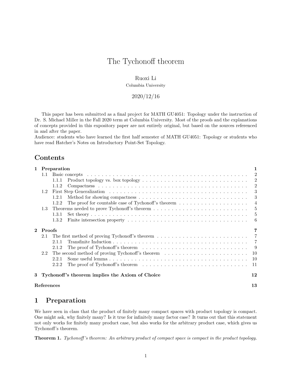 The Tychonoff Theorem