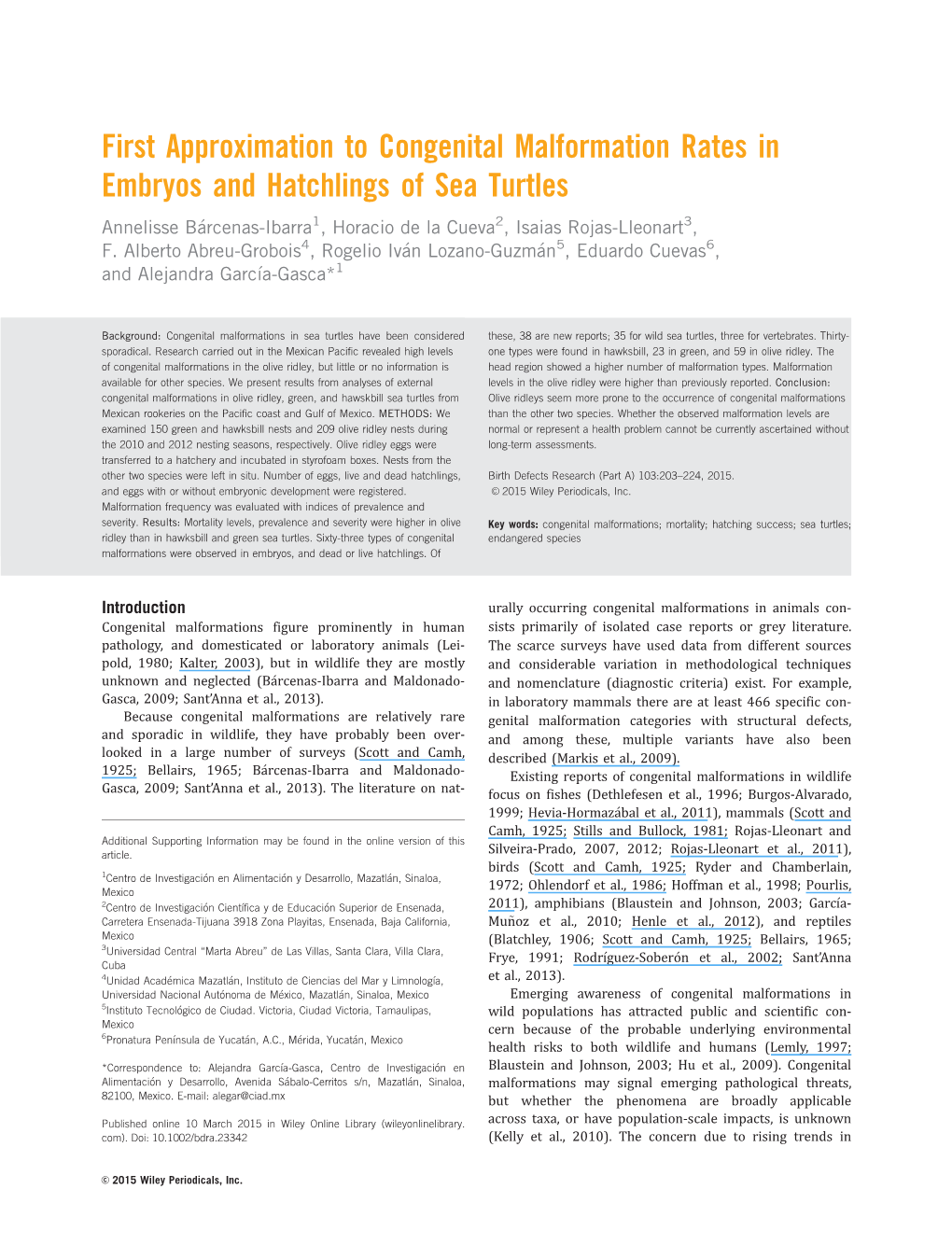 First Approximation to Congenital Malformation Rates in Embryos and Hatchlings of Sea Turtles