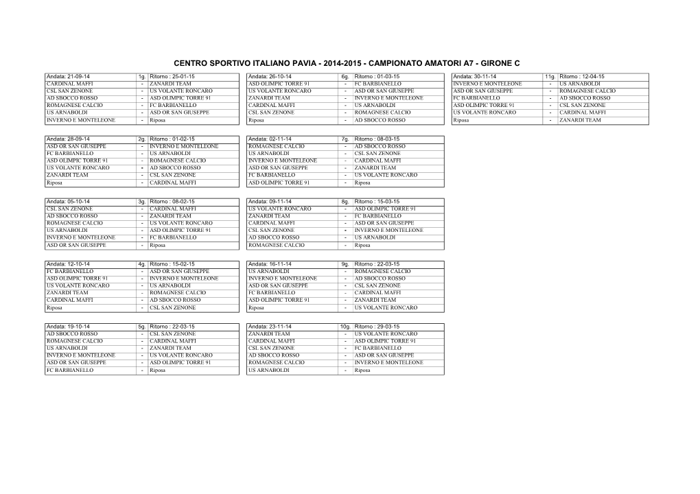 2014-2015 - Campionato Amatori A7 - Girone C