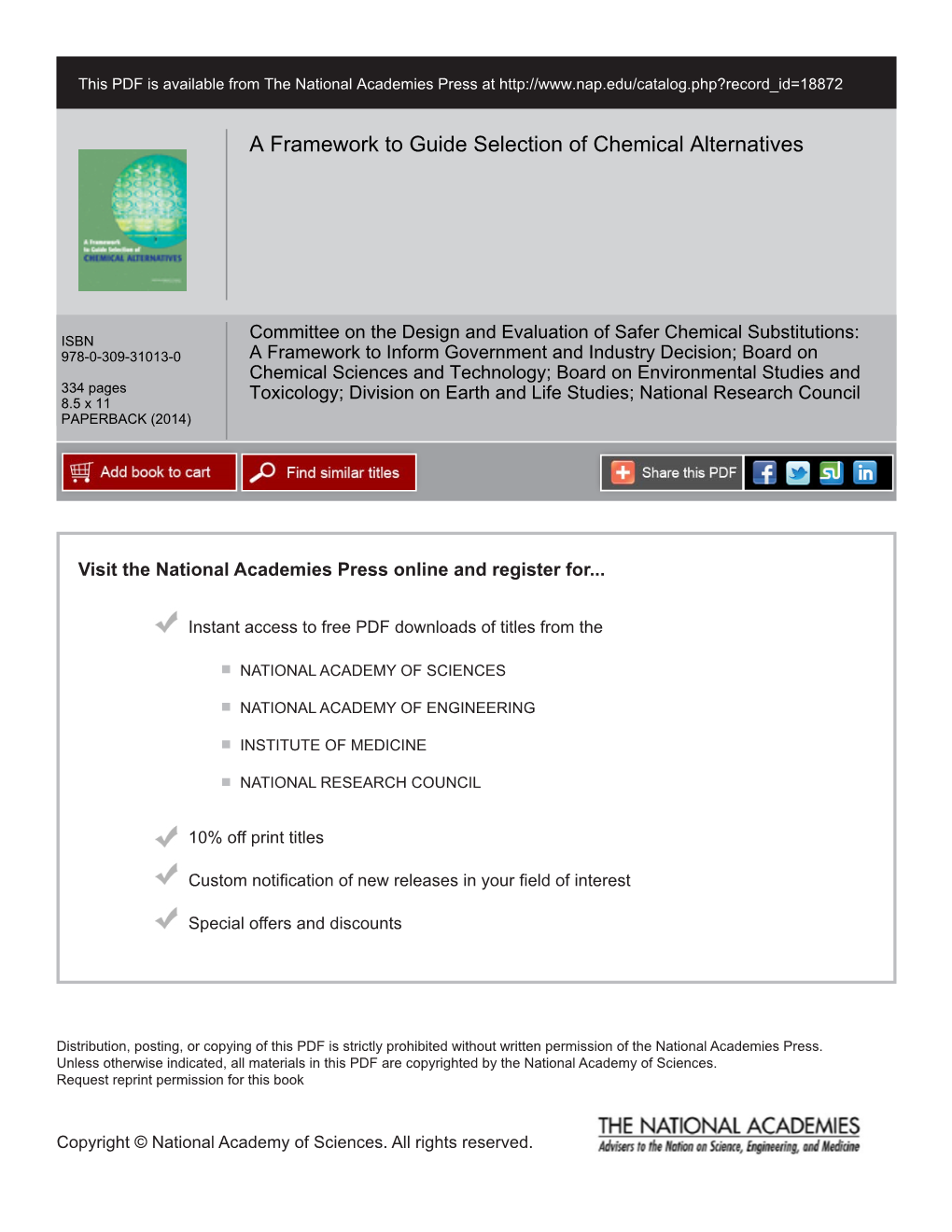 A Framework to Guide Selection of Chemical Alternatives