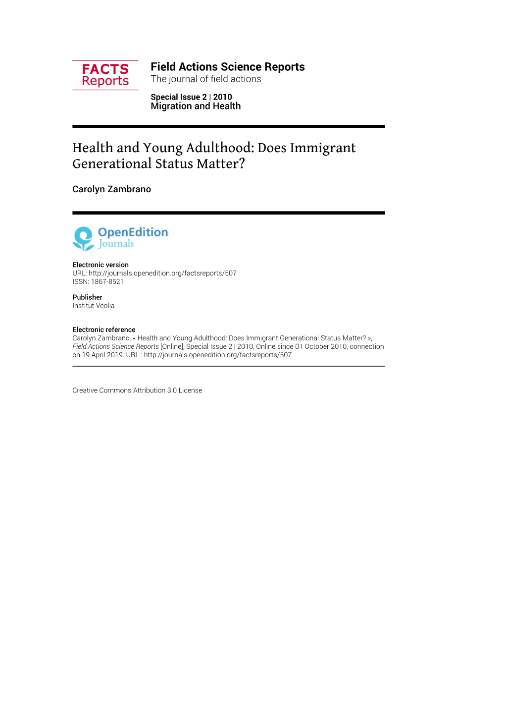 Health and Young Adulthood: Does Immigrant Generational Status Matter?