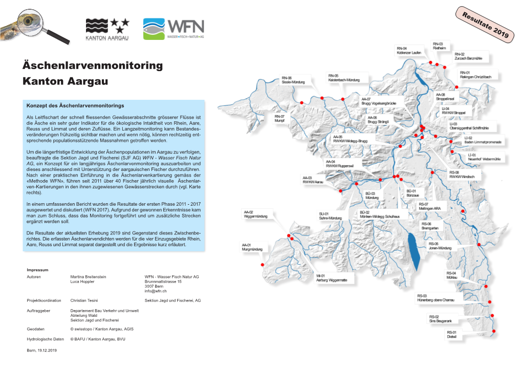 Äschenlarvenmonitoring Kanton Aargau Resultate 2019