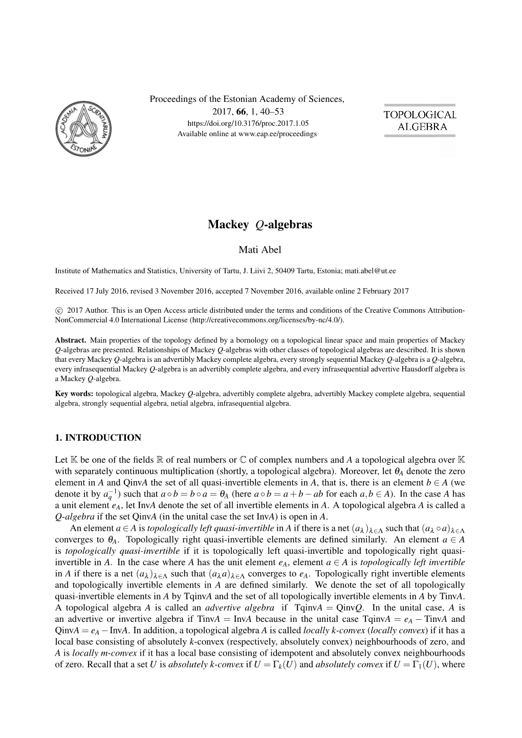 Mackey Q-Algebras