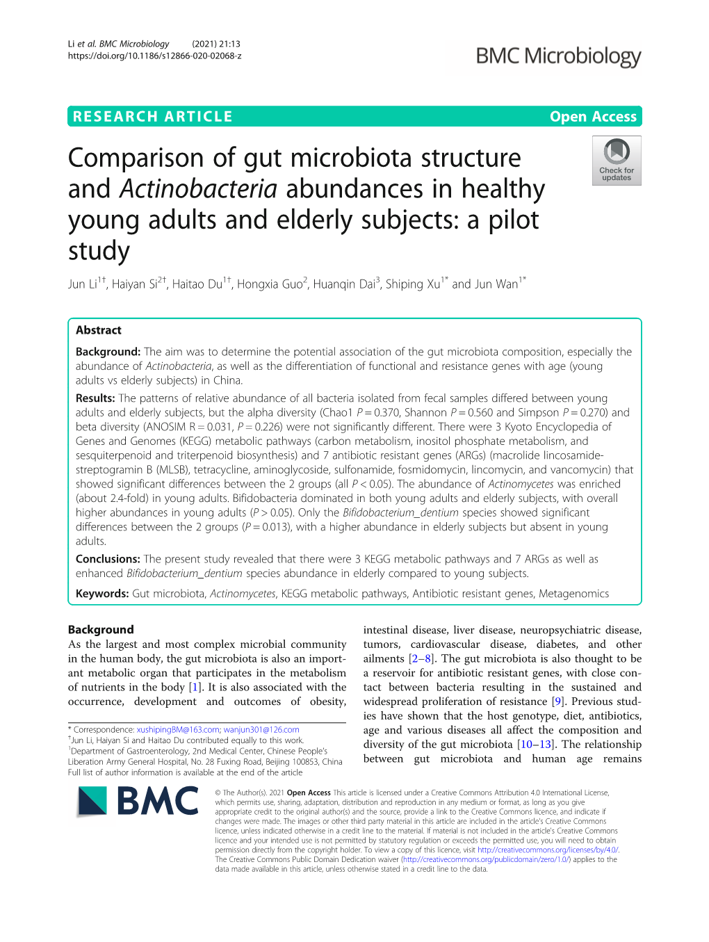 Comparison of Gut Microbiota Structure and Actinobacteria