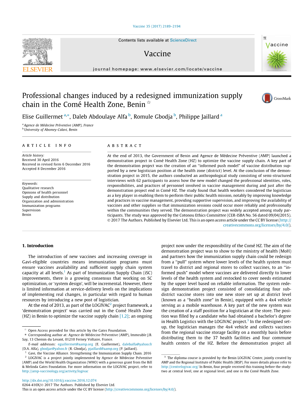 Professional Changes Induced by a Redesigned Immunization Supply