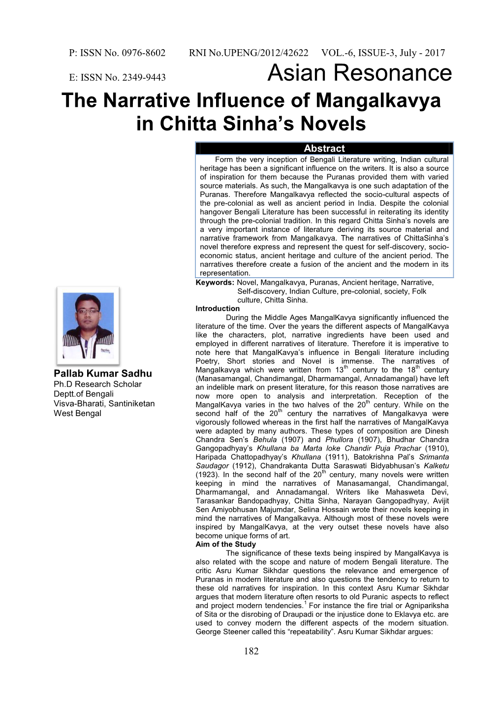 The Narrative Influence of Mangalkavya in Chitta Sinha's Novels