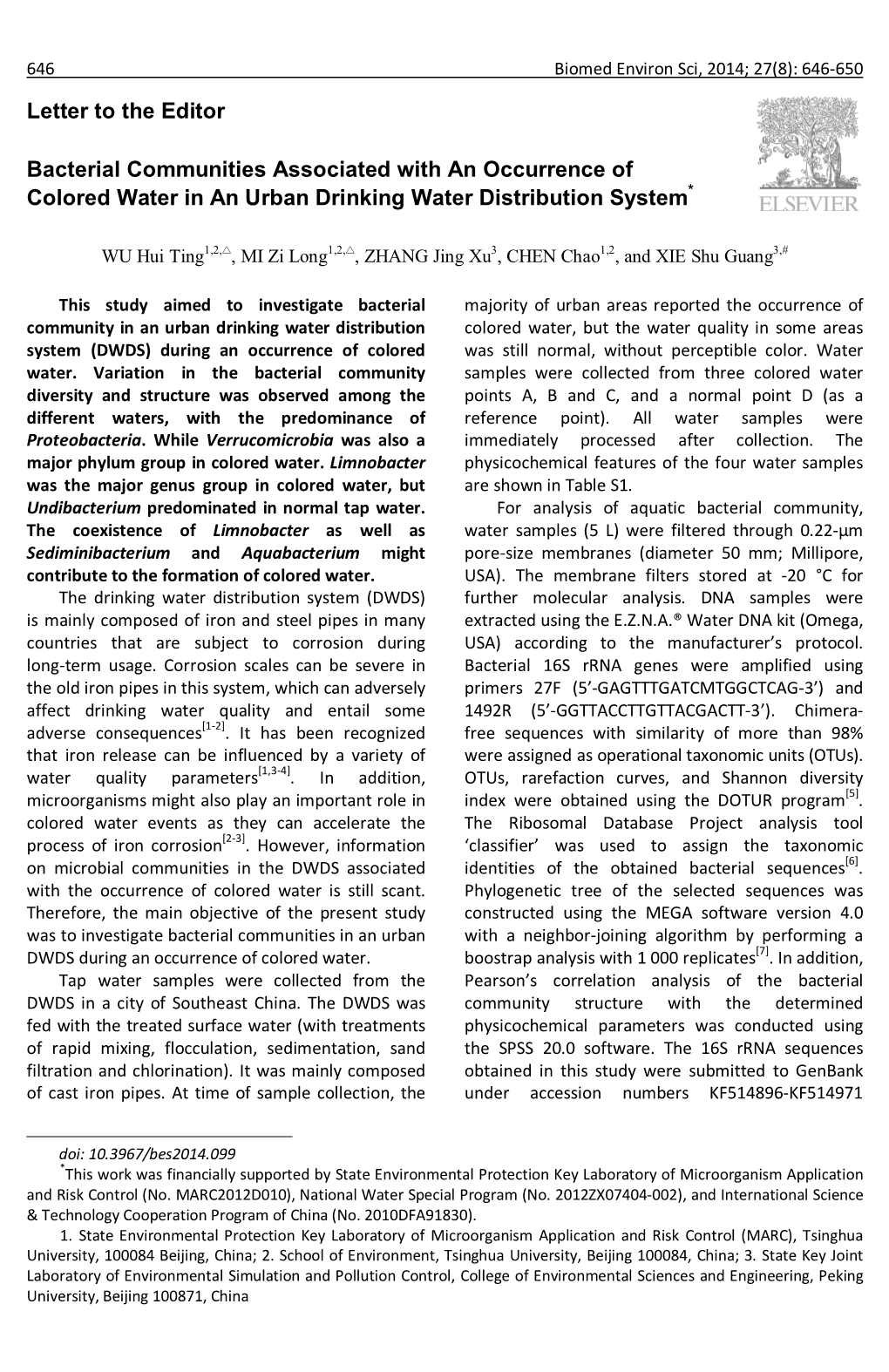 Letter to the Editor Bacterial Communities Associated with An