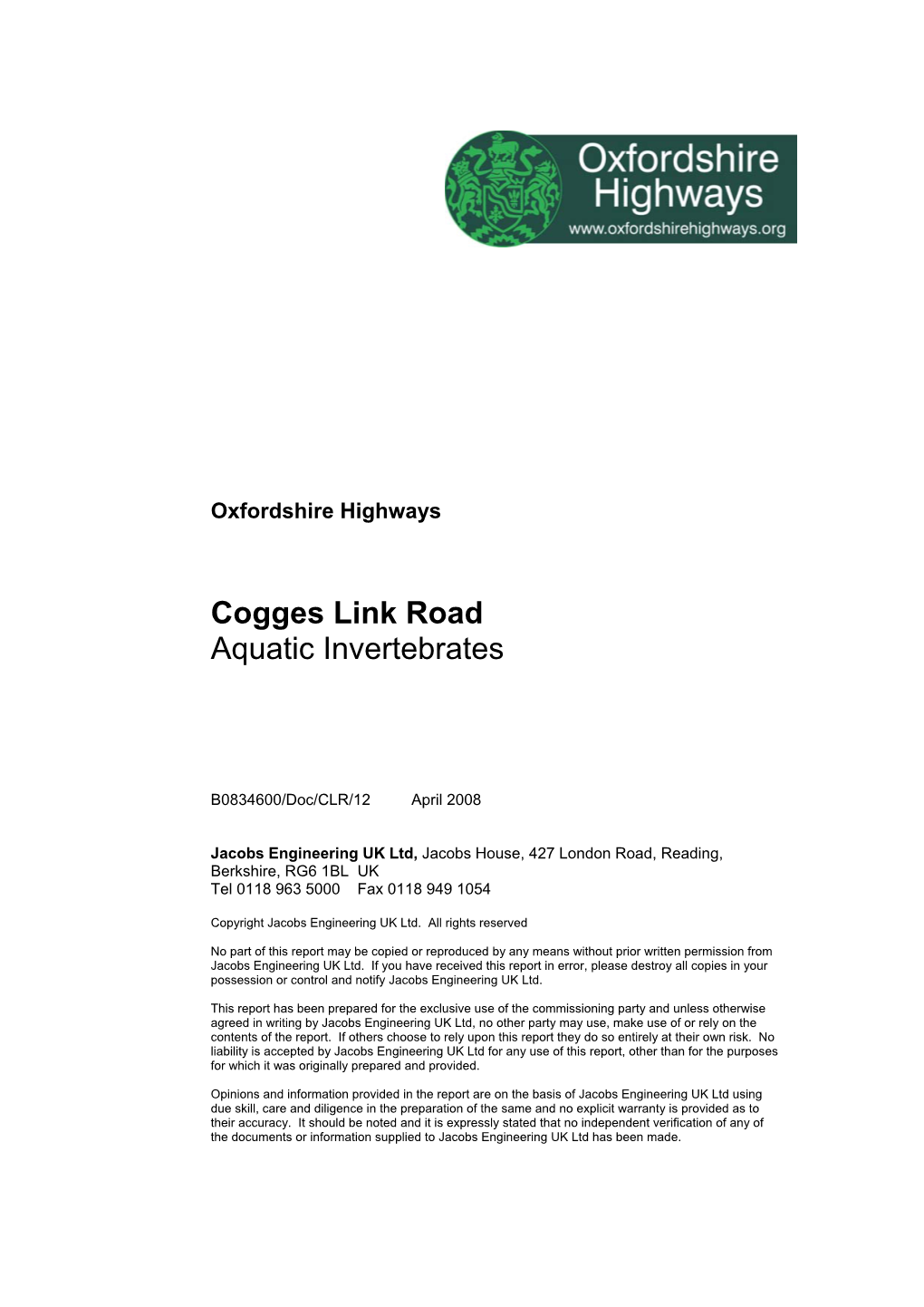 Cogges Link Road Aquatic Invertebrates