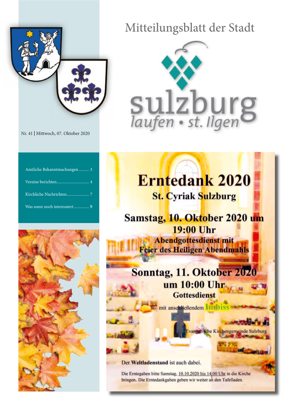 Mitteilungsblatt Nr. 41 Mittwoch 07. Oktober 2020