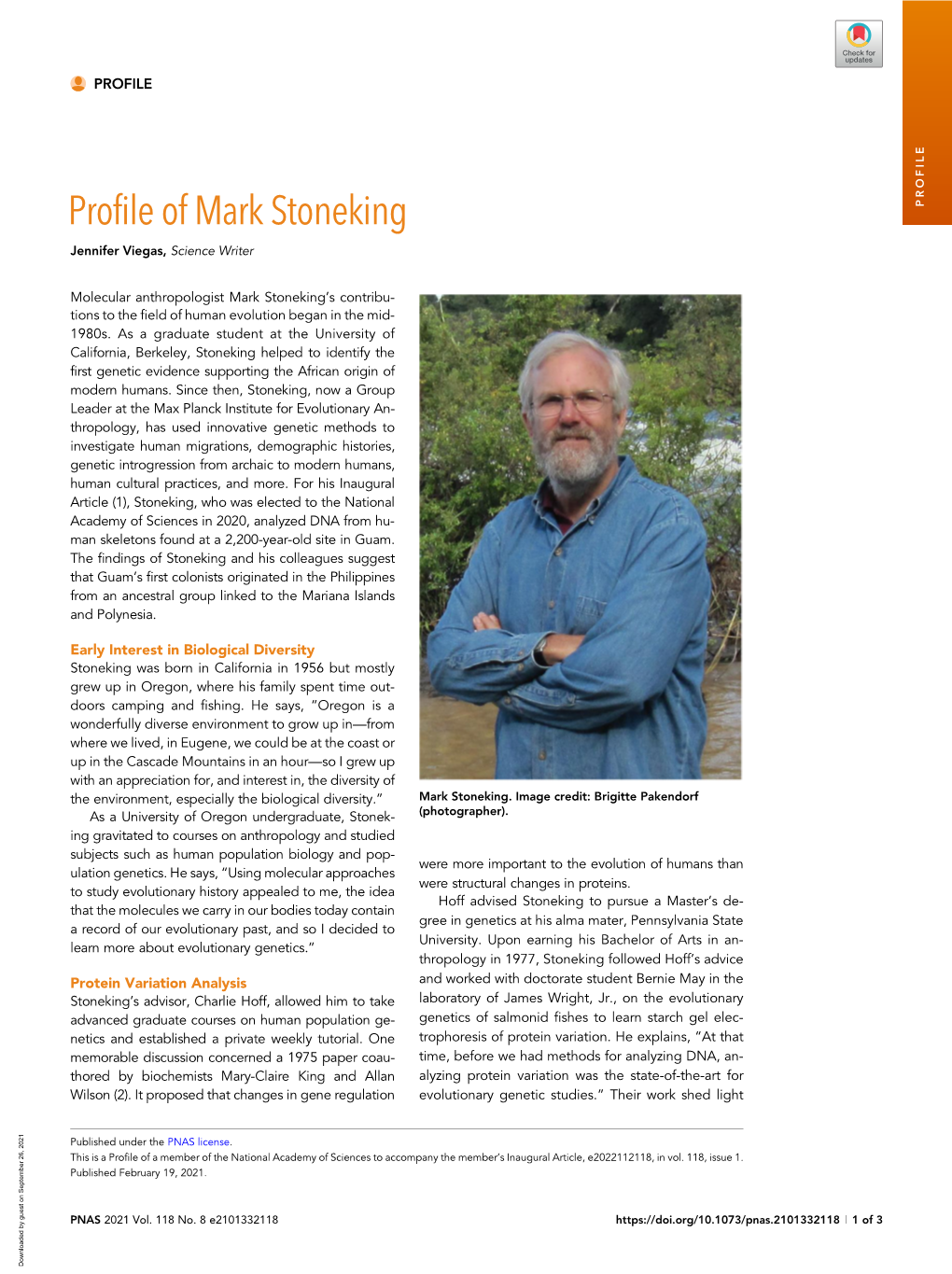 Profile of Mark Stoneking PROFILE Jennifer Viegas, Science Writer