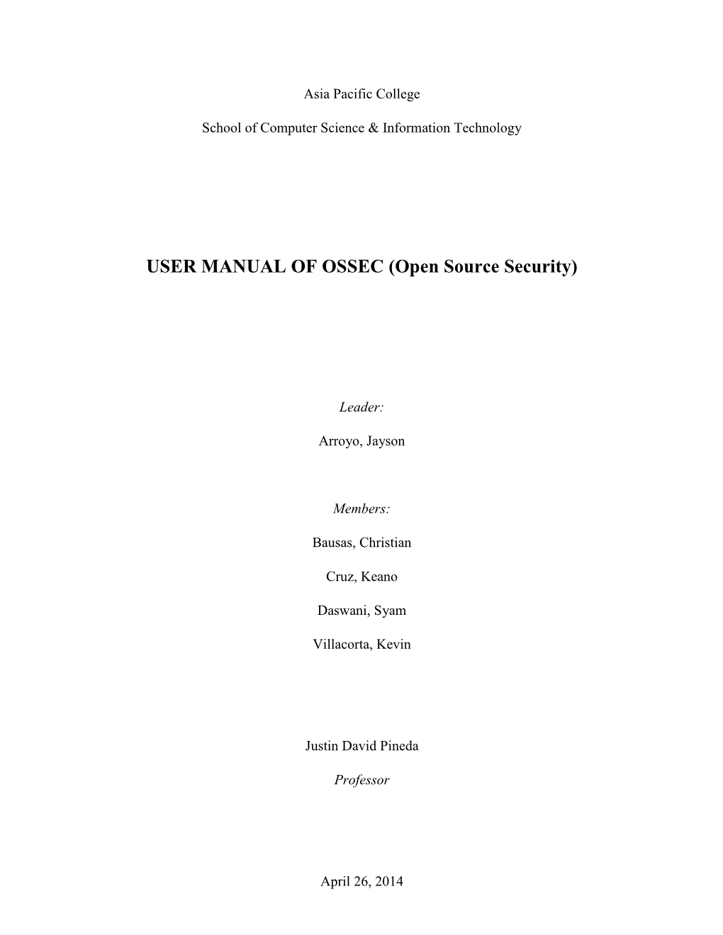 USER MANUAL of OSSEC (Open Source Security)