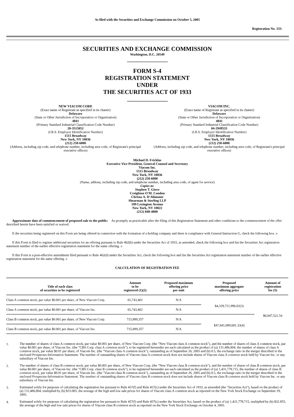 Securities and Exchange Commission Form S-4