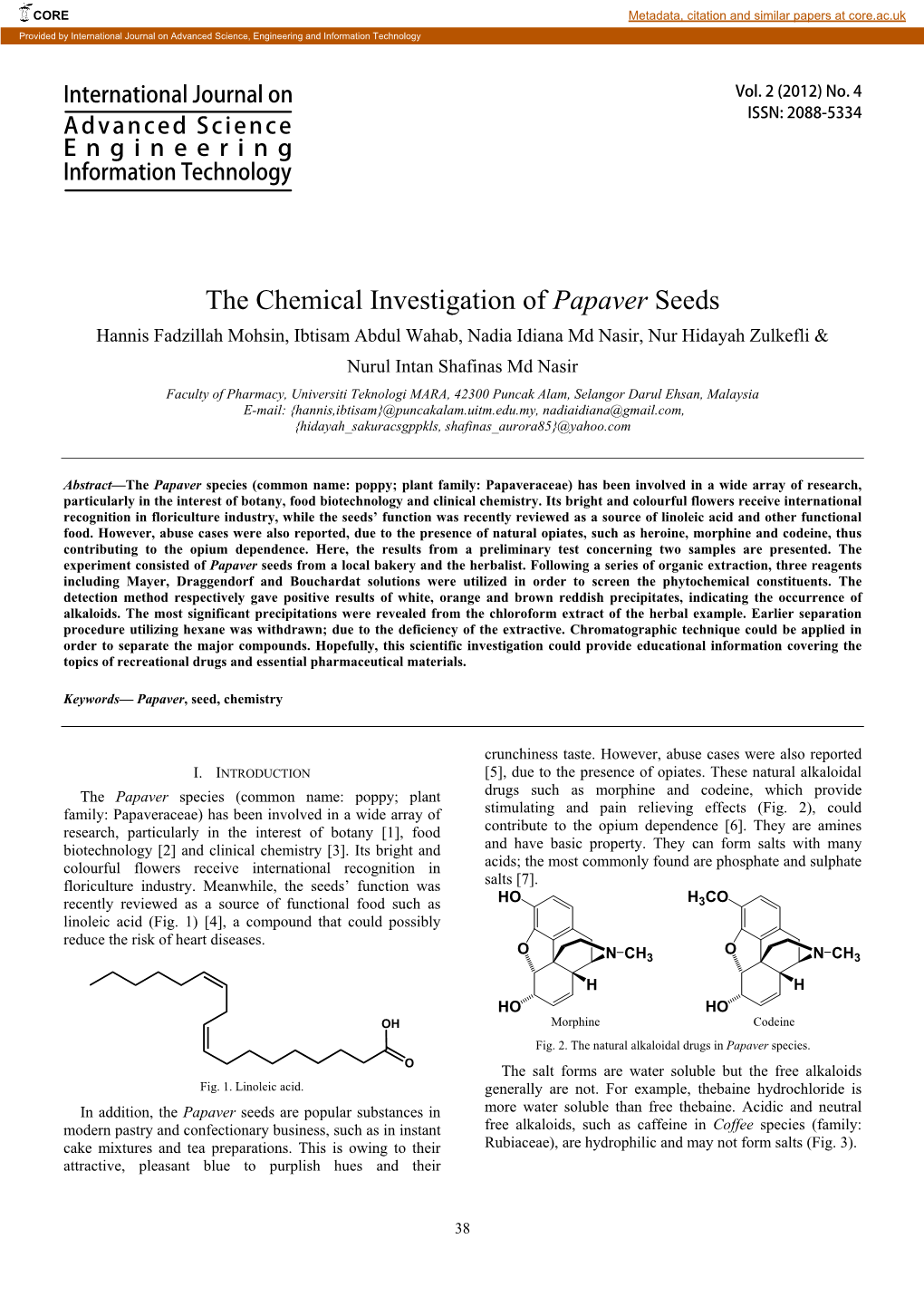 The Chemical Investigation of Papaver Seeds