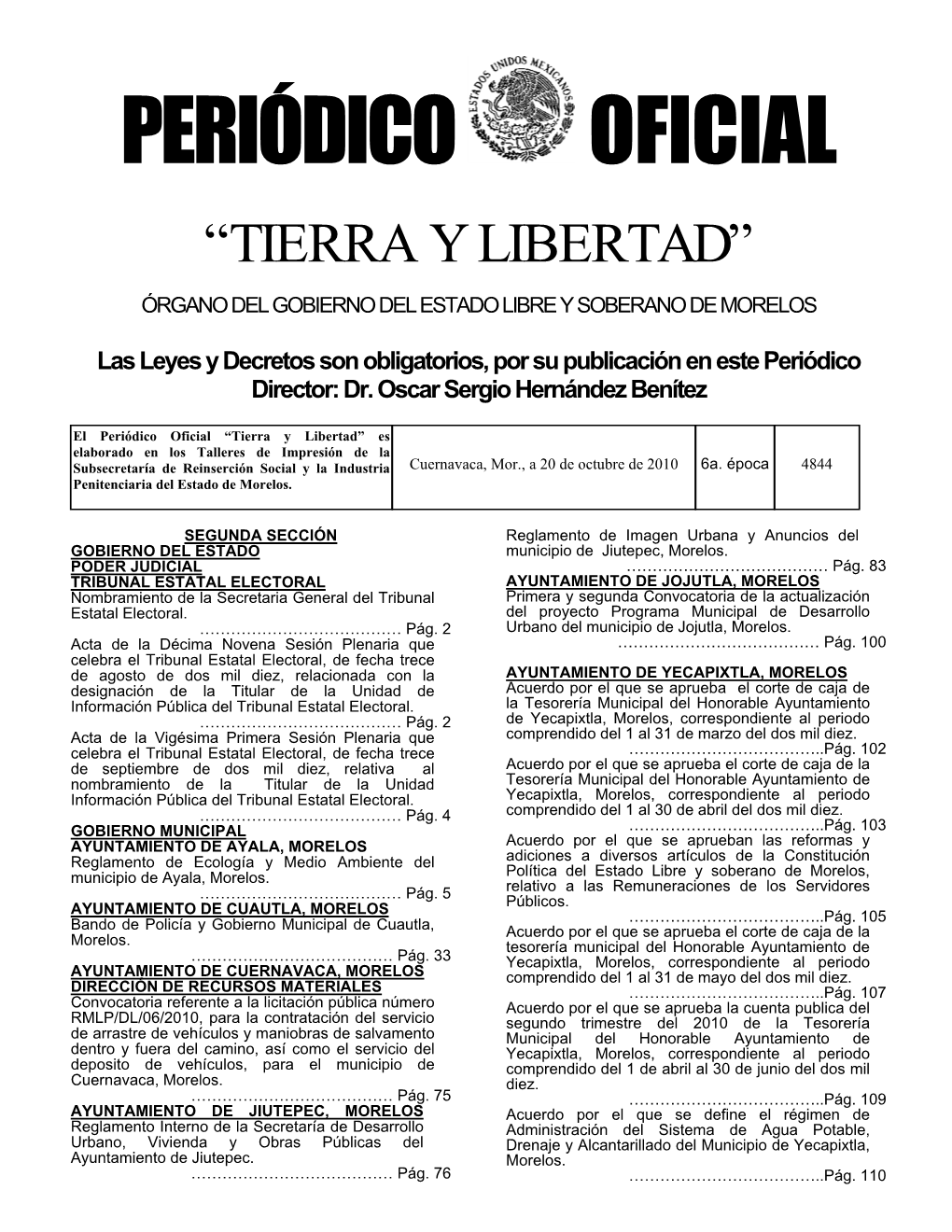 Periódico Oficial “Tierra Y Libertad”