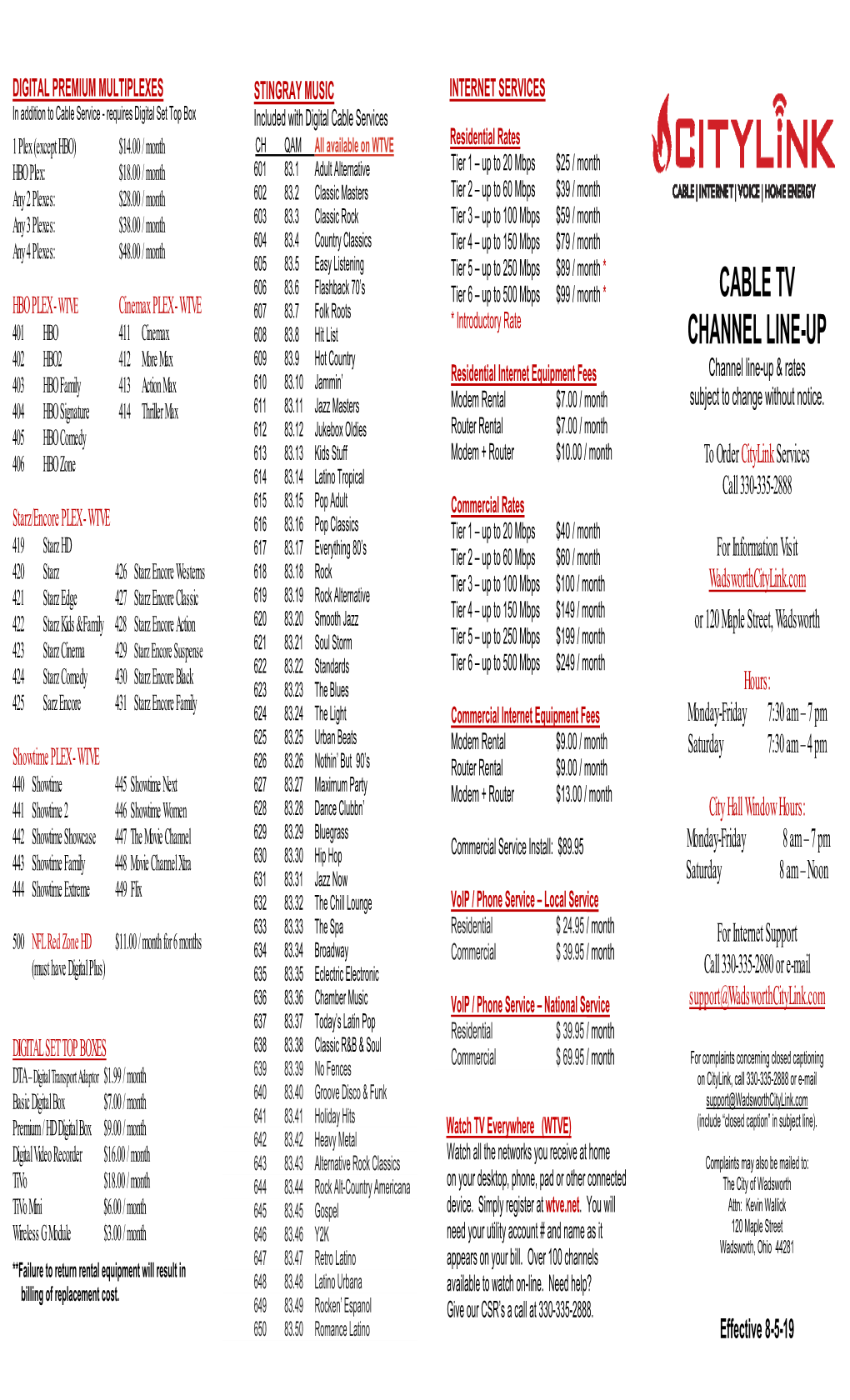 Cable Tv Channel Line-Up