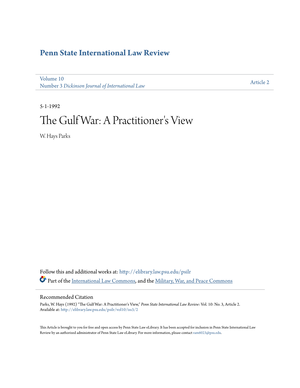 The Gulf War: a Practitioner's View