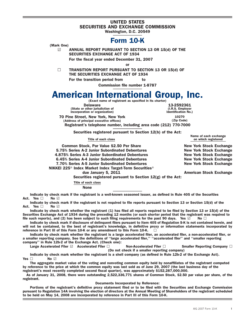 AIG 2007 Form 10-K 1 American International Group, Inc