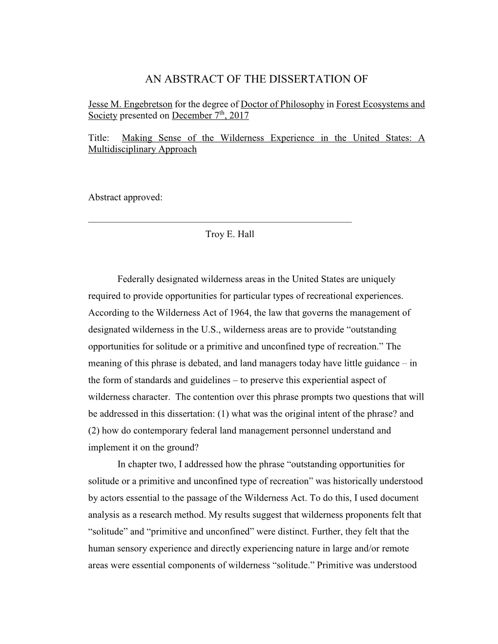 An Abstract of the Dissertation Of