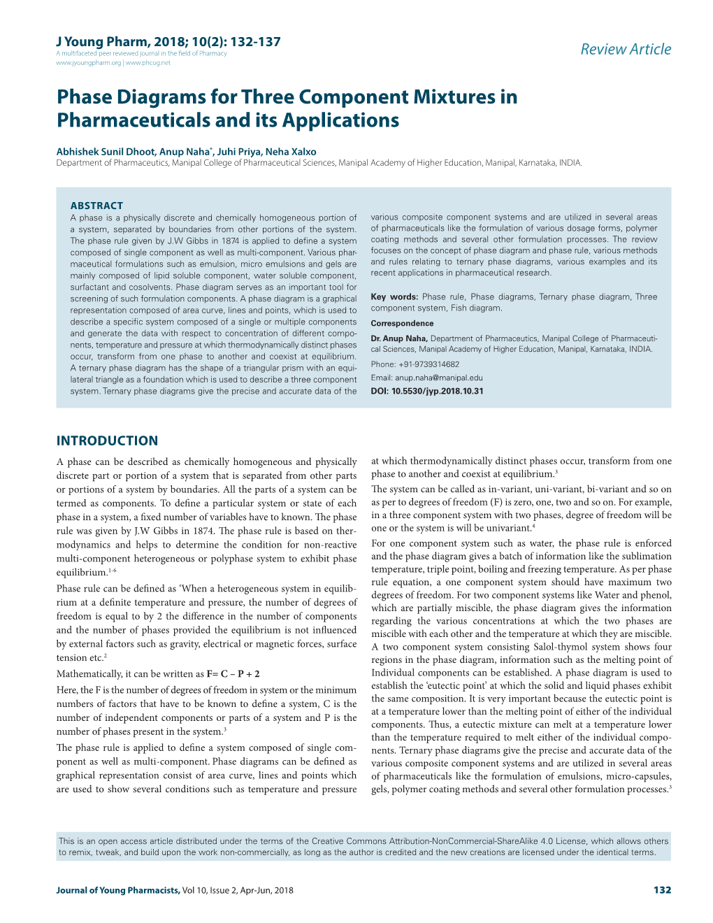 Phase Diagrams for Three Component Mixtures in Pharmaceuticals and Its Applications