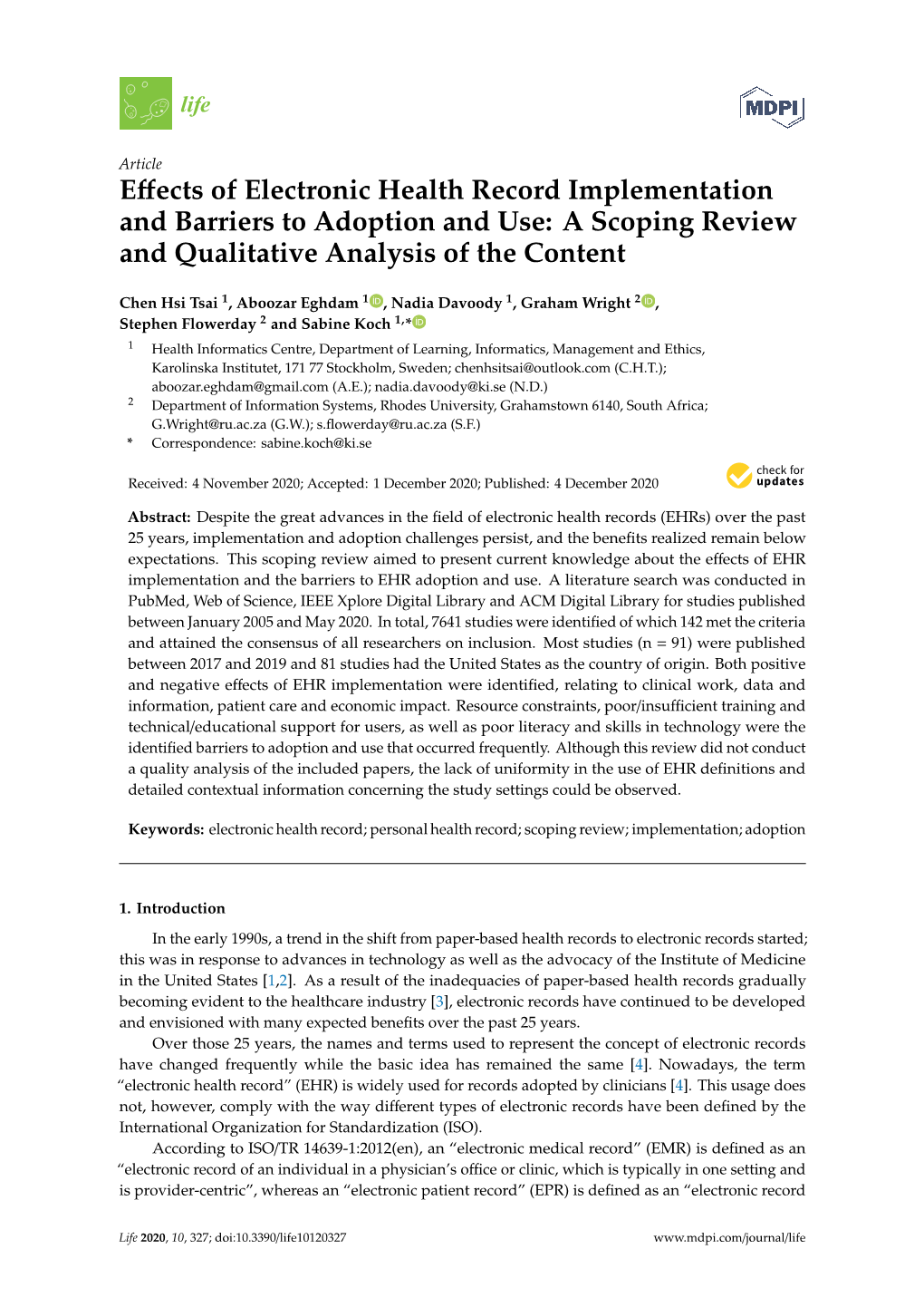 Effects of Electronic Health Record Implementation and Barriers