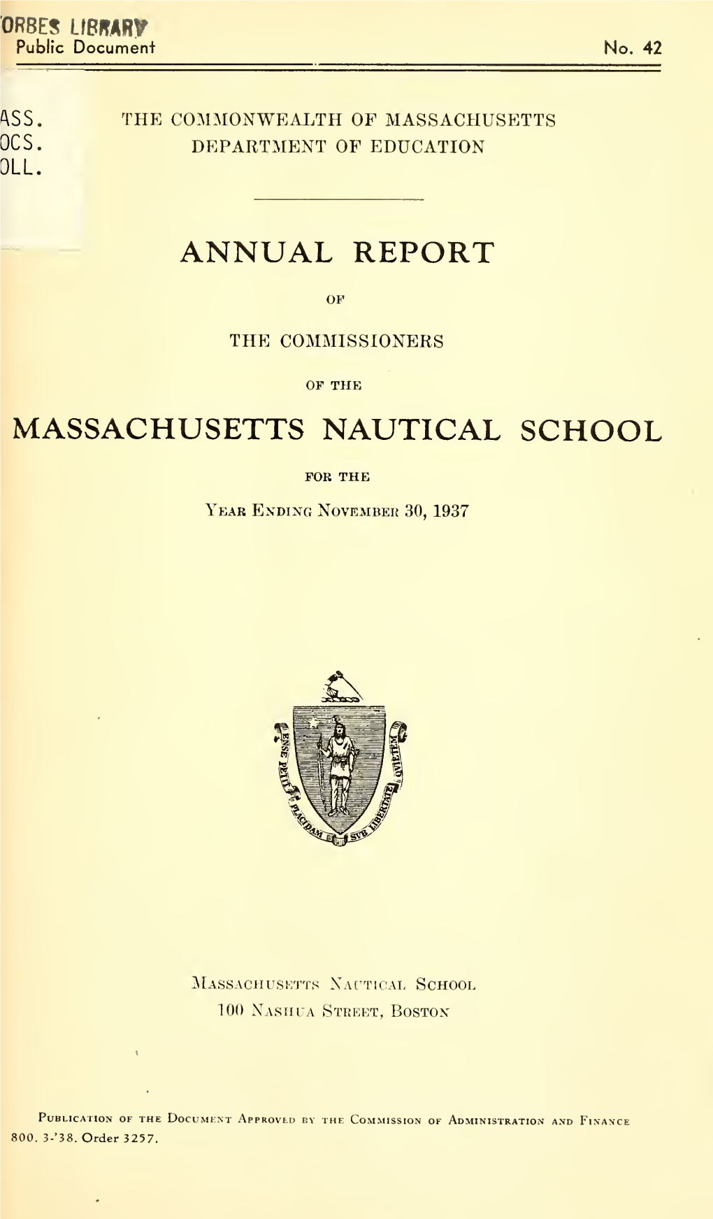 Annual Report of the Commissioners of the Massachusetts Nautical School