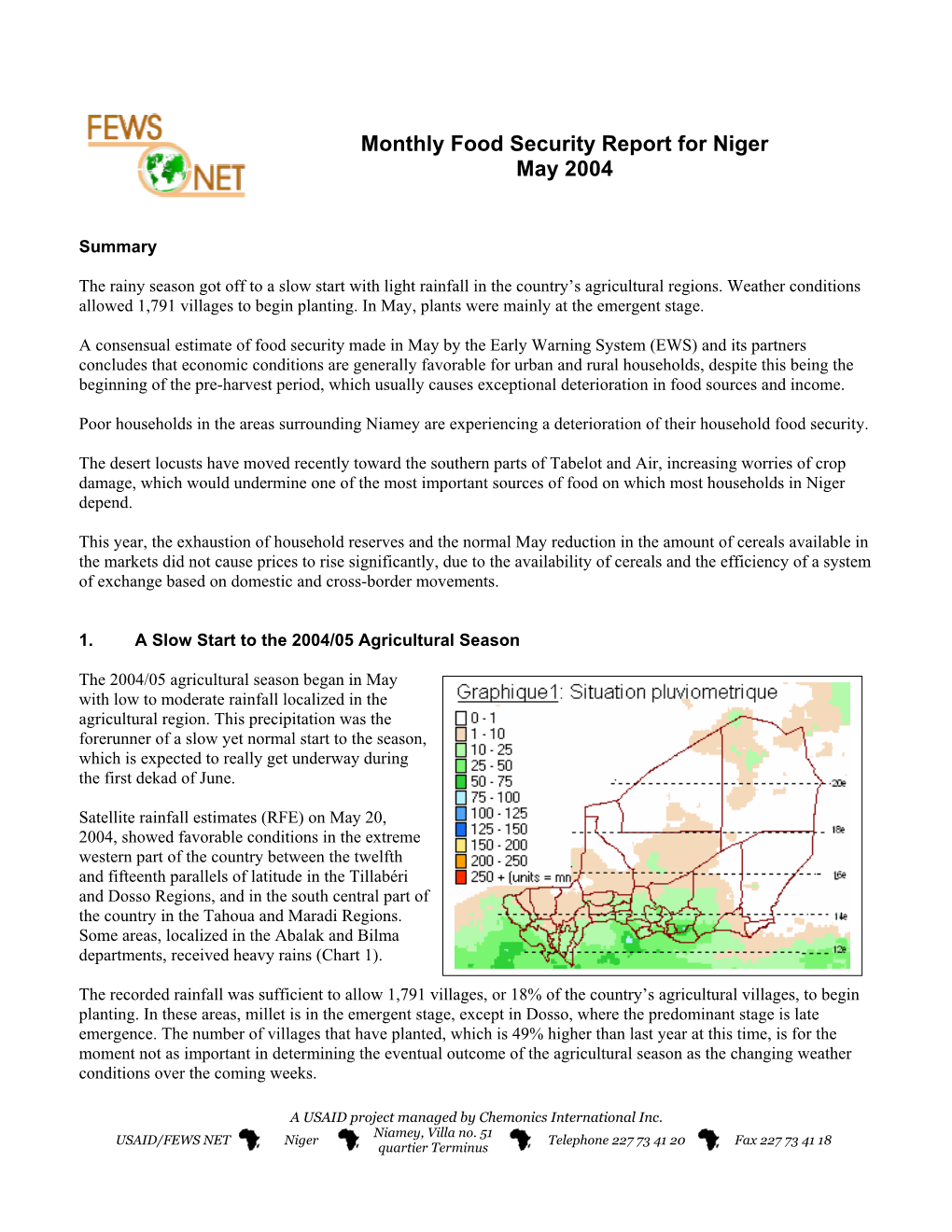 Monthly Food Security Report for Niger May 2004