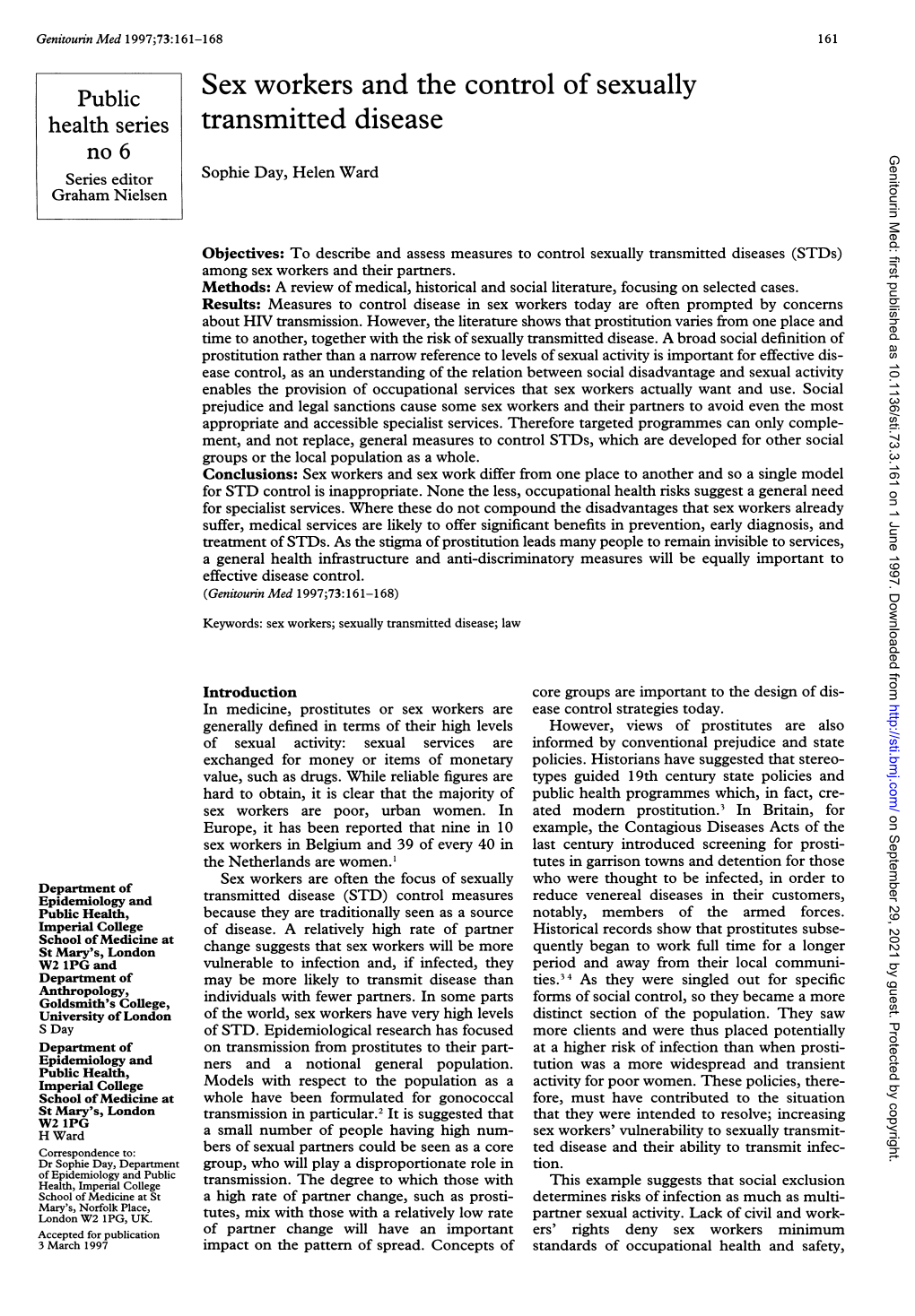 Sex Workers and the Control of Sexually Transmitted Disease