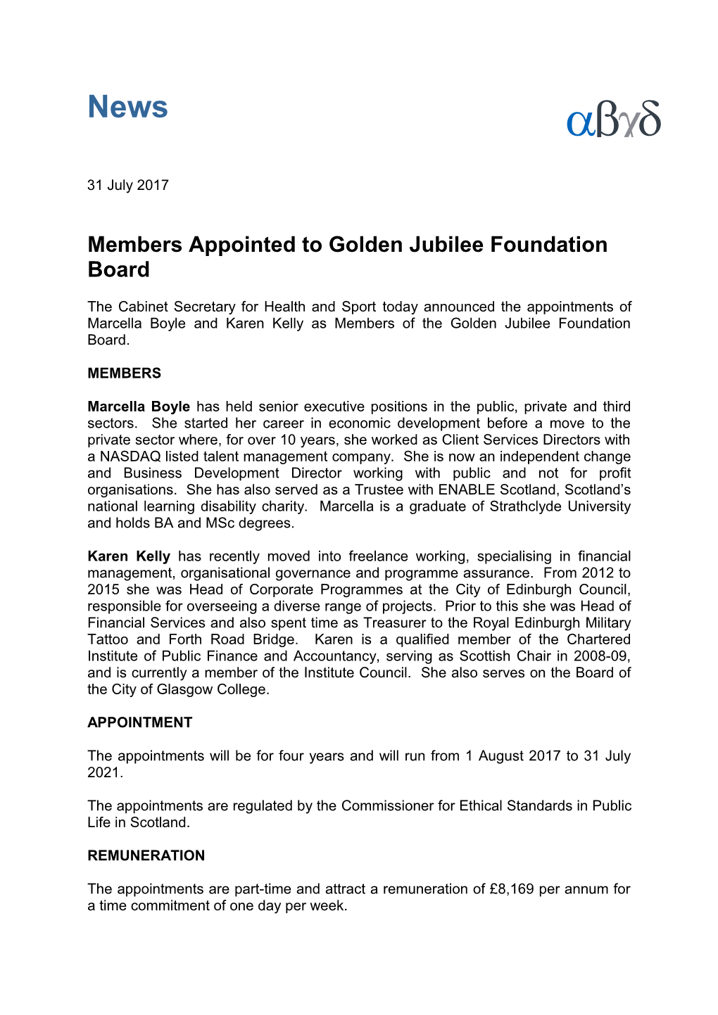 Members Appointed to Golden Jubilee Foundation Board