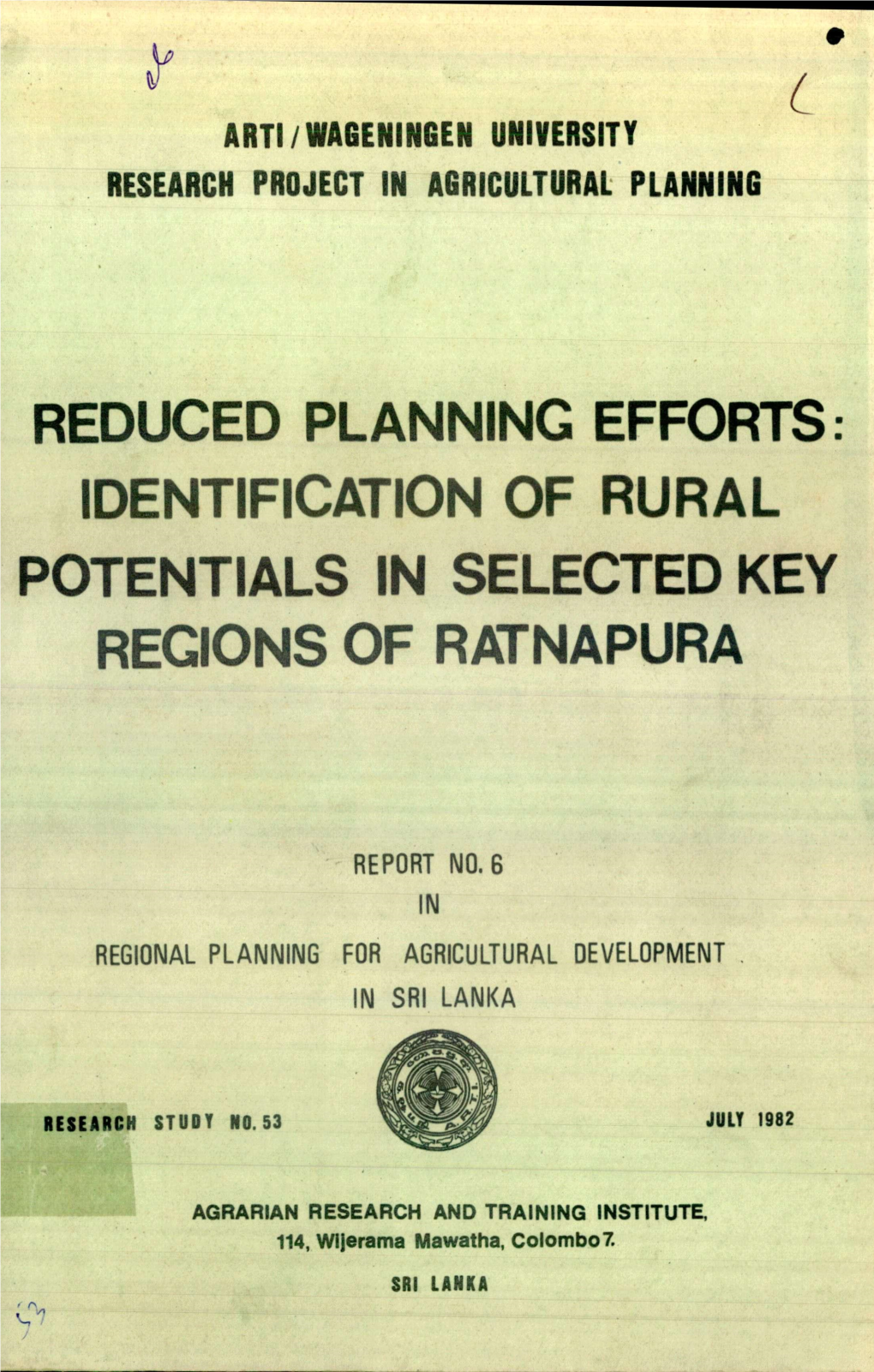 Identification of Rural Potentials in Selected Key Regions of Ratnapura