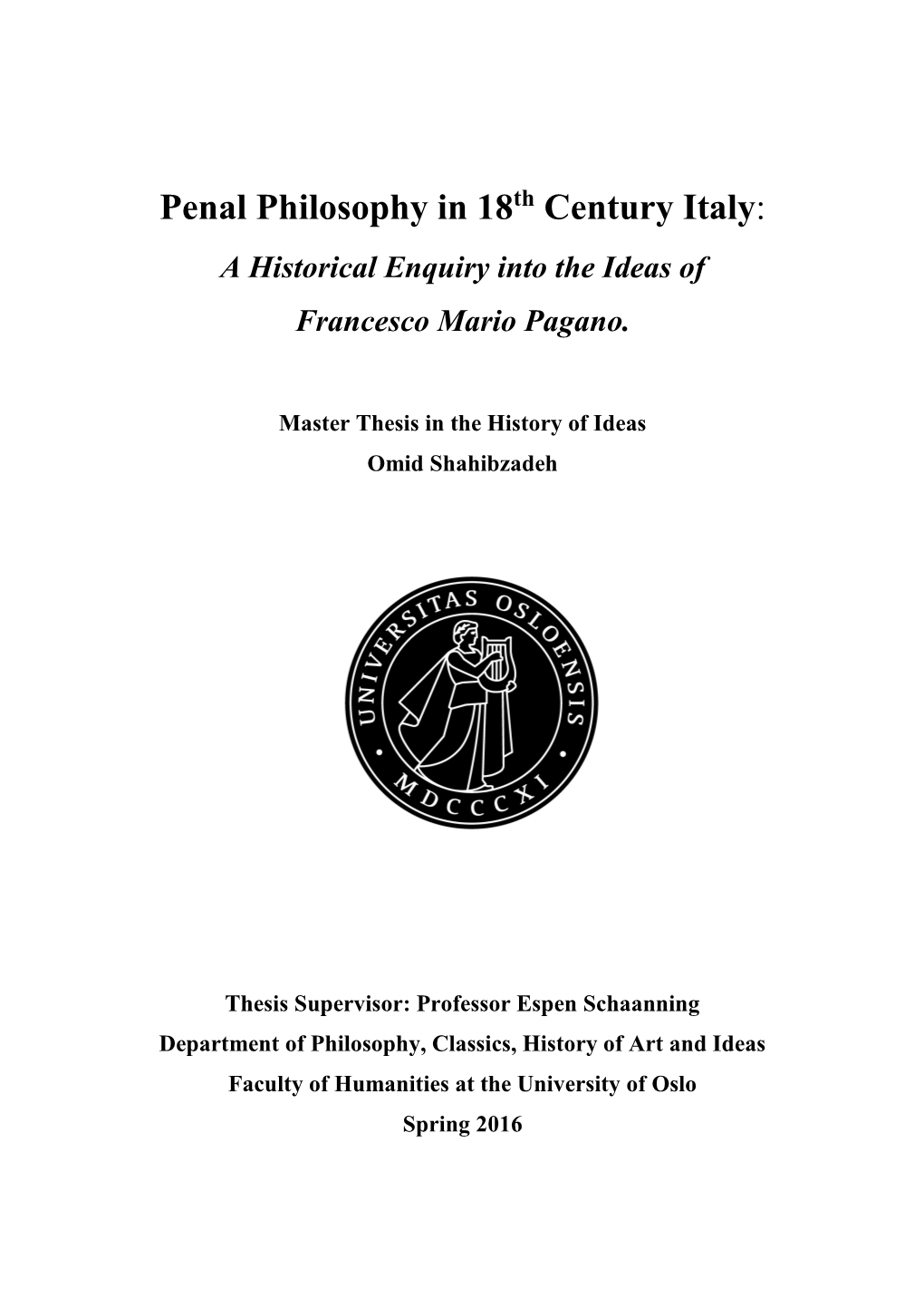 Penal Philosophy in 18 Century Italy: a Historical Enquiry Into the Ideas Of