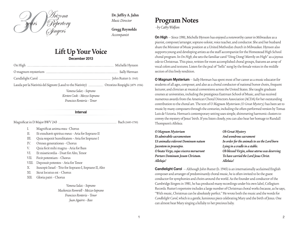 Lift up Your Voice Program Notes