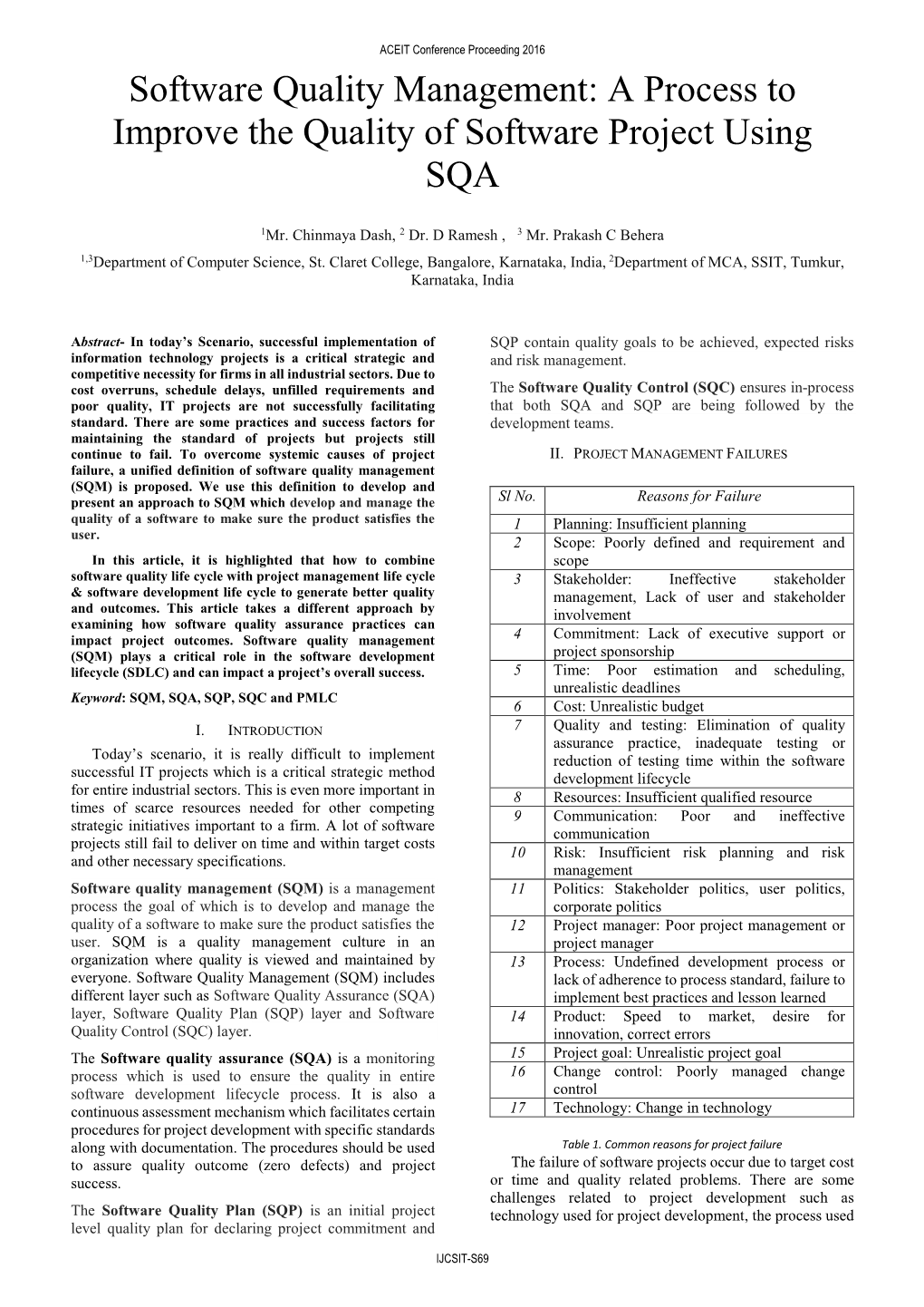 A Process to Improve the Quality of Software Project Using SQA